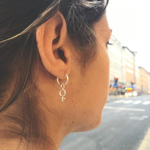 Minna Tiny Feminist Hoop Earring Silver or Bronze
