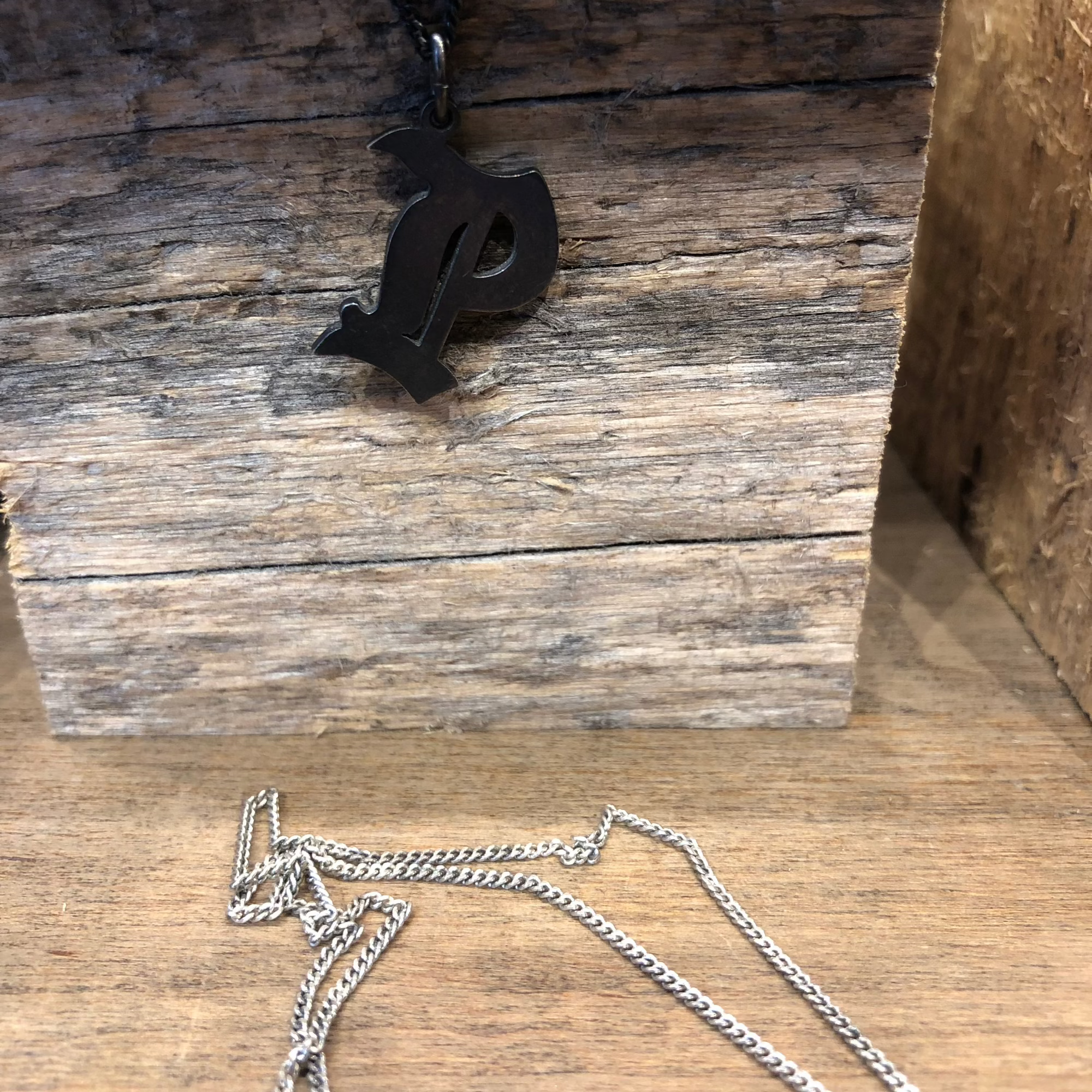 P - Pendant Gothic Letters Sterling Silver Black Oxidized Necklace Or Pendant Only