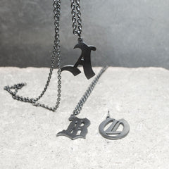 Gothic Alphabet Initial Necklace Oxidized Silver