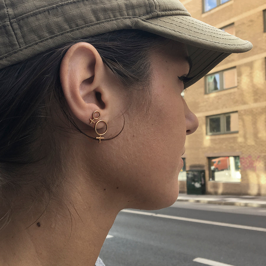 Minna Tiny Feminist Hoop Earring Silver or Bronze