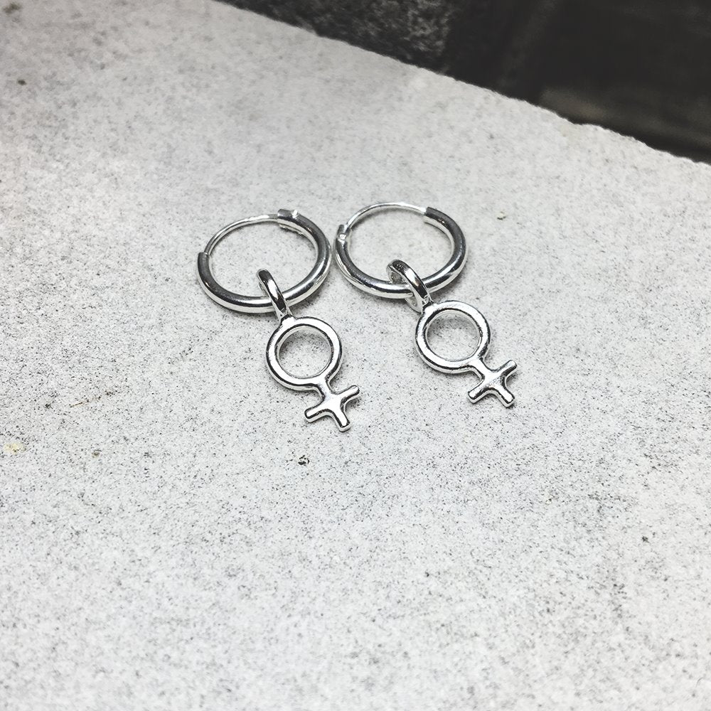 Minna Tiny Feminist Hoop Earring Silver or Bronze