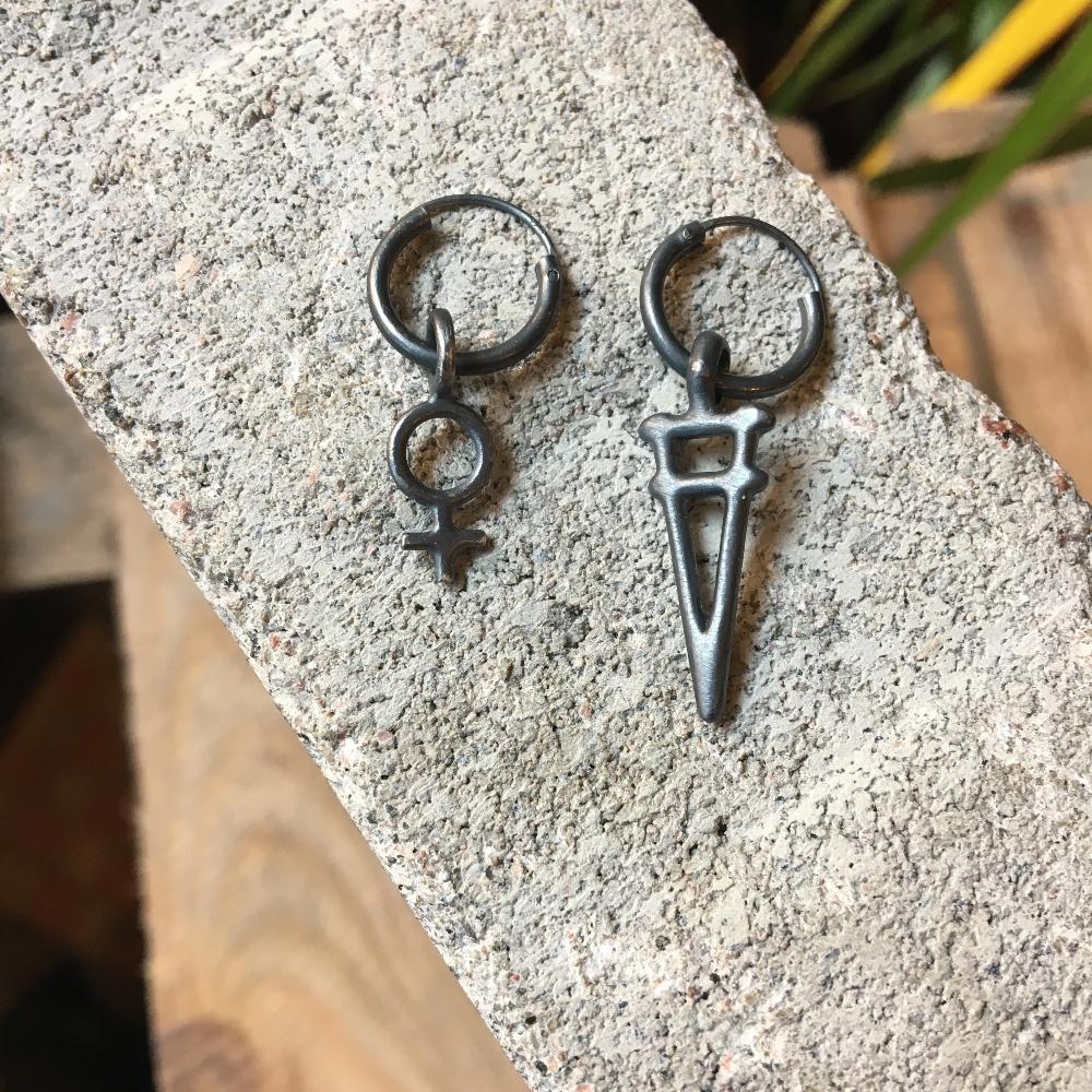 Minna Tiny Feminist Hoop Earring Silver or Bronze
