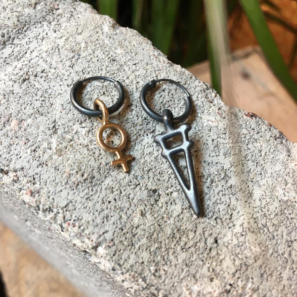 Minna Tiny Feminist Hoop Earring Silver or Bronze